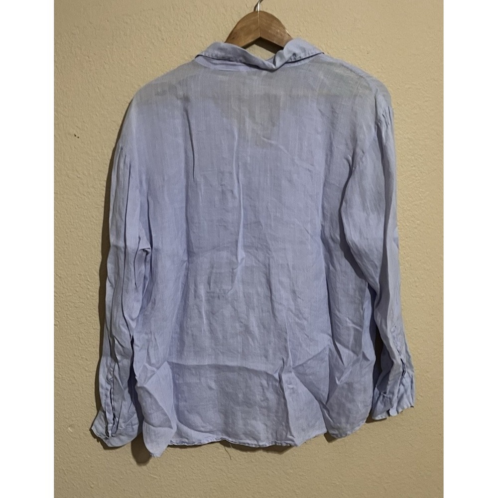 Kleen Womens Large Blue 100% Ramie Linen Button Down Long Sleeve Shirt Pocket - Picture 5 of 5